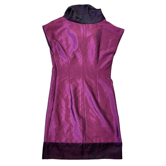 SATRI LOU COLLECTION PURPLE COWL NECK ABOUT KNEE XS DRESS TEXTURED SILK CREPE - Picture 3 of 11